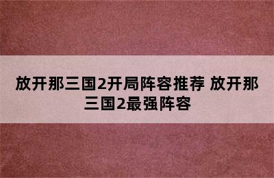 放开那三国2开局阵容推荐 放开那三国2最强阵容